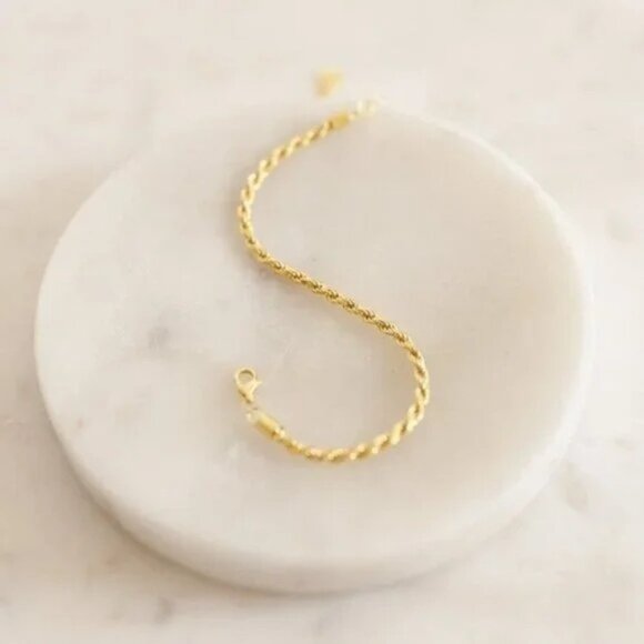 New 14KT Gold Plated Diamond Cut Rope Chain Bracelet - Picture 3 of 3